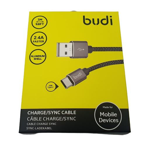 Budi 3m Braided USB to USB-C Cable (2.4 amp)